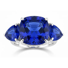 Afbeelding in Gallery-weergave laden, Verborgen Halo Kussen & Trillion Ceylonese Saffier Natuurlijke uit de aarde gewonnen Diamanten Ring WG 14K