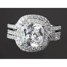 Afbeelding in Gallery-weergave laden, Verlovings Jubileumring Set 5 Karaats Echt Diamant Kussen Gesneden Wit Goud 14K