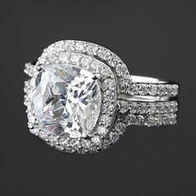 Afbeelding in Gallery-weergave laden, Verlovings Jubileumring Set 5 Karaats Echt Diamant Kussen Gesneden Wit Goud 14K