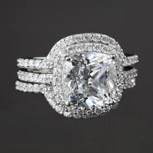 Afbeelding in Gallery-weergave laden, Verlovings Jubileumring Set 5 Karaats Echt Diamant Kussen Gesneden Wit Goud 14K
