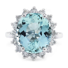 Afbeelding in Gallery-weergave laden, Verlovingsring 11.50 ct rond aquamarijn en Natuurlijke echte diamanten ( niet in een laboratorium gekweekt ) witgoud
