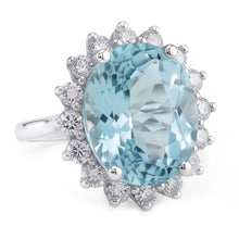 Afbeelding in Gallery-weergave laden, Verlovingsring 11.50 ct rond aquamarijn en Natuurlijke echte diamanten ( niet in een laboratorium gekweekt ) witgoud