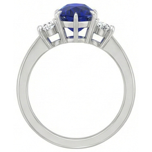 Afbeelding in Gallery-weergave laden, Verlovingsring met 3 stenen Peer Ceylon Saffier & Diamanten 4 karaat