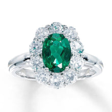 Afbeelding in Gallery-weergave laden, Verlovingsring ovaal geslepen groene smaragd met diamant goud wit 14K 6,5 karaat