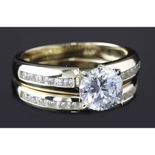 Afbeelding in Gallery-weergave laden, Verlovingsring Set Ronde Echt Diamant 3 Karaat Sieraden Nieuw Geel Goud 14K