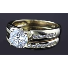 Afbeelding in Gallery-weergave laden, Verlovingsring Set Ronde Echt Diamant 3 Karaat Sieraden Nieuw Geel Goud 14K