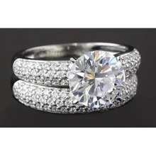 Afbeelding in Gallery-weergave laden, Verlovingsring Set Ronde Echt Diamant Pave Instelling 5 Karaat