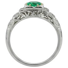 Afbeelding in Gallery-weergave laden, Rond Briljant Colombiaanse Smaragd ring in 14 Karaat Tweekleurig Goud – achteraanzicht