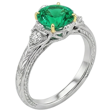 Afbeelding in Gallery-weergave laden, Fijne Smaragd Rond Briljant Edelsteen Ring in Tweekleurig 14K Goud – bovenaanzicht
