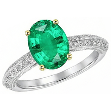 Afbeelding in Gallery-weergave laden, Fijne Smaragd Edelsteen Ring 3,50-karaat 14 Karaat Tweekleurig Goud – hoekaanzicht