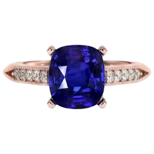 Afbeelding in Gallery-weergave laden, Natuurlijke Echte (Niet Labgekweekt) Vintage Stijl Ceylon Cushion Saffier Ring 5 Karaat met Accentstenen Roségoud