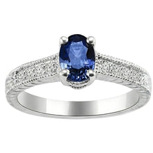 Afbeelding in Gallery-weergave laden, Vintage stijl Ceylon saffier Natuurlijke echte diamanten ( niet in een laboratorium gekweekt ) ring 2 karaat wit goud 14K