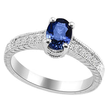 Afbeelding in Gallery-weergave laden, Vintage stijl Ceylon saffier Natuurlijke echte diamanten ( niet in een laboratorium gekweekt ) ring 2 karaat wit goud 14K