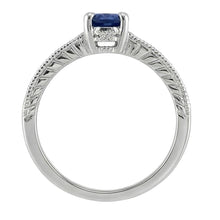 Afbeelding in Gallery-weergave laden, Vintage stijl Ceylon saffier Natuurlijke echte diamanten ( niet in een laboratorium gekweekt ) ring 2 karaat wit goud 14K