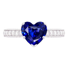 Afbeelding in Gallery-weergave laden, Vintage stijl Natuurlijke echte diamant ( niet in het laboratorium gekweekt )en ring 4 karaat natuurlijke blauwe saffier hart geslepen