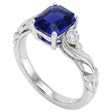 Afbeelding in Gallery-weergave laden, Vintage Stijl Natuurlijke uit de aarde gewonnen Diamant en Ceylon Saffier Smaragdslijpsel Ring 5.50 Karaat
