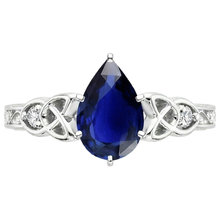Afbeelding in Gallery-weergave laden, Natuurlijke Echte (Niet Labgekweekt) Vintage Stijl Gouden Ring Filigraan Schacht Peer Blauwe Saffier 5.25 Karaat