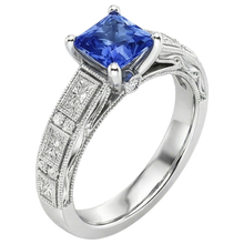 Afbeelding in Gallery-weergave laden, Vintage Stijl Prinses Ceylonsaffier & Natuurlijke uit de aarde gewonnen Diamanten Ring 5.50 Karaat