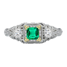 Afbeelding in Gallery-weergave laden, Fijne Smaragd Sieraadsteen Ring 2 karaat Bicolor 14K Goud – hoofdaanzicht