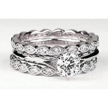 Afbeelding in Gallery-weergave laden, Vintage Look Ronde Echt Diamanten Verlovingsring Set Wit Goud 14K 2 Karaat