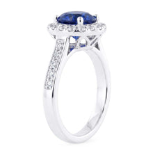 Afbeelding in Gallery-weergave laden, Vonkende Natuurlijke echte diamant ( niet in het laboratorium gekweekt )en Halo ring Rond geslepen Ceylon Sapphire 3,50 karaat goud
