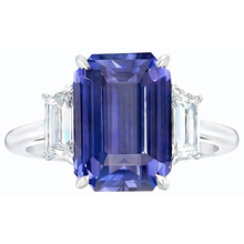 Afbeelding in Gallery-weergave laden, Dames Trouwring met 3 Stenen, Smaragd, Blauwe Saffier & Natuurlijke uit de aarde gewonnen Diamanten, 4 Karaat