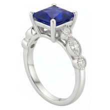Afbeelding in Gallery-weergave laden, Natuurlijke Echte (Niet Labgekweekt) Dames Solitaire Blauwe Saffier Ring met Accenten Vintage Stijl 6 Karaat
