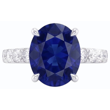 Afbeelding in Gallery-weergave laden, Dames Solitaire Ovaal Geslepen Saffier Ring & Geaccentueerde Natuurlijke uit de aarde gewonnen Diamanten 5.50 Karaat
