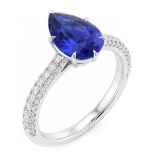 Afbeelding in Gallery-weergave laden, Vrouwen Solitaire Ring Met Diamanten Accenten Peer Blauwe Saffier 4 Karaat