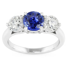 Afbeelding in Gallery-weergave laden, Vrouwen drie stenen ronde natuurlijke blauwe saffier ring 2 karaat Natuurlijke echte diamant ( niet in het laboratorium gekweekt )en