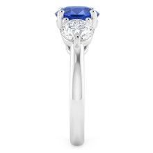 Afbeelding in Gallery-weergave laden, Vrouwen drie stenen ronde natuurlijke blauwe saffier ring 2 karaat Natuurlijke echte diamant ( niet in het laboratorium gekweekt )en