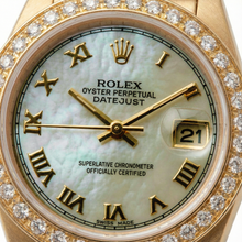 Afbeelding in Gallery-weergave laden, W Dweil presidentieel horloge met Romeinse wijzerplaat Rolex Datumjust diamanten rand goud