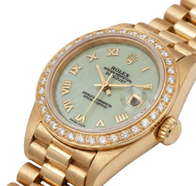 Afbeelding in Gallery-weergave laden, W Dweil presidentieel horloge met Romeinse wijzerplaat Rolex Datumjust diamanten rand goud