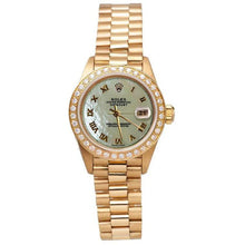 Afbeelding in Gallery-weergave laden, W Dweil presidentieel horloge met Romeinse wijzerplaat Rolex Datumjust diamanten rand goud