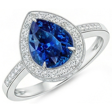 Afbeelding in Gallery-weergave laden, Wit goud 14K 4.90 Karaat Sri Lanka blauwe saffier Halo Natuurlijke echte diamanten ( niet in een laboratorium gekweekt ) ring