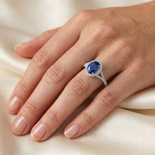 Afbeelding in Gallery-weergave laden, Wit goud 14K blauwe saffier ovale Natuurlijke echte diamanten ( niet in een laboratorium gekweekt ) ring 2.50 karaat sieraden