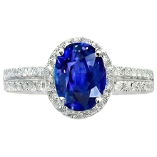 Afbeelding in Gallery-weergave laden, Witgoud 4.81 Karaat Ceylonsaffier Natuurlijke uit de aarde gewonnen Diamanten Dubbele Ringband Ring