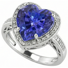 Afbeelding in Gallery-weergave laden, Witgouden 14K Hart Tanzaniet en Diamanten Ring 7.76 Ct Sieraden