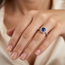 Afbeelding in Gallery-weergave laden, Witgouden 14K Sri Lanka saffier ronde geslepen 2.5 karaat Natuurlijke echte diamanten ( niet in een laboratorium gekweekt ) ring