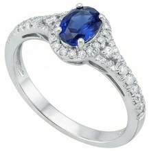 Afbeelding in Gallery-weergave laden, Witgouden 14K ovale geslepen Ceylon blauwe saffier 3 karaat Natuurlijke echte diamanten ( niet in een laboratorium gekweekt ) ring