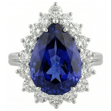Afbeelding in Gallery-weergave laden, Witgouden 14K peer tanzaniet met ronde Natuurlijke echte diamanten ( niet in een laboratorium gekweekt ) 3.75 ct ring nieuw
