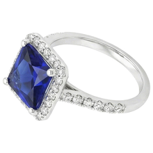 Afbeelding in Gallery-weergave laden, Witgouden Halo Ring Princess Srilankaanse Saffier & Natuurlijke uit de aarde gewonnen Diamanten 6 Karaat