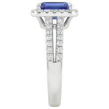 Afbeelding in Gallery-weergave laden, Witgouden Halo Ring smaragd Blauwe Saffier & Diamant 5 Karaat