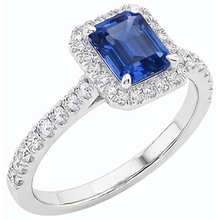 Afbeelding in Gallery-weergave laden, Witgouden Halo-trouwring Emerald Ceylon Sapphire 3,50 karaat