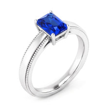 Afbeelding in Gallery-weergave laden, Witgouden Herenring Solitaire Ceylon Saffier 1,50 Ct Milgrain Schacht