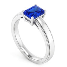 Afbeelding in Gallery-weergave laden, Witgouden Herenring Solitaire Ceylon Saffier 1,50 Ct Milgrain Schacht