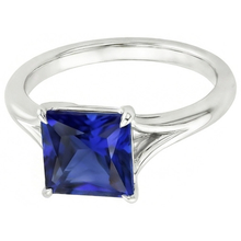 Afbeelding in Gallery-weergave laden, Natuurlijke (niet labgekweekte) Witgouden Solitaire Ring Princess Blauwe Saffier Split Shank 5 Karaat