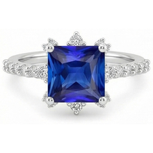 Afbeelding in Gallery-weergave laden, Witgouden Ring met uit de aarde gewonnen Diamant, Halo Ceylon Saffier en Accenten 6.25 Karaat