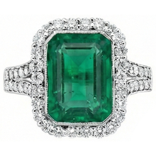 Afbeelding in Gallery-weergave laden, Witgouden groene smaragd en Natuurlijke echte diamanten ( niet in een laboratorium gekweekt ) sieraden 5.80 karaat edelsteenring