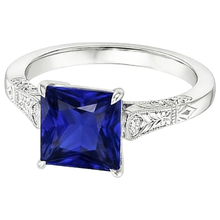 Afbeelding in Gallery-weergave laden, Witgoud 3-Steens Natuurlijke uit de aarde gewonnen Diamant & Princess Blauwe Saffier Ring 5.25 Karaat